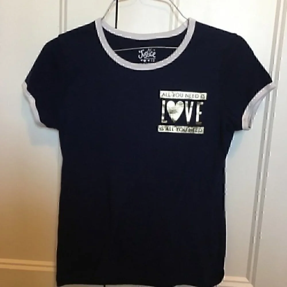 Justice Girls size 12  T-shirt Navy and white